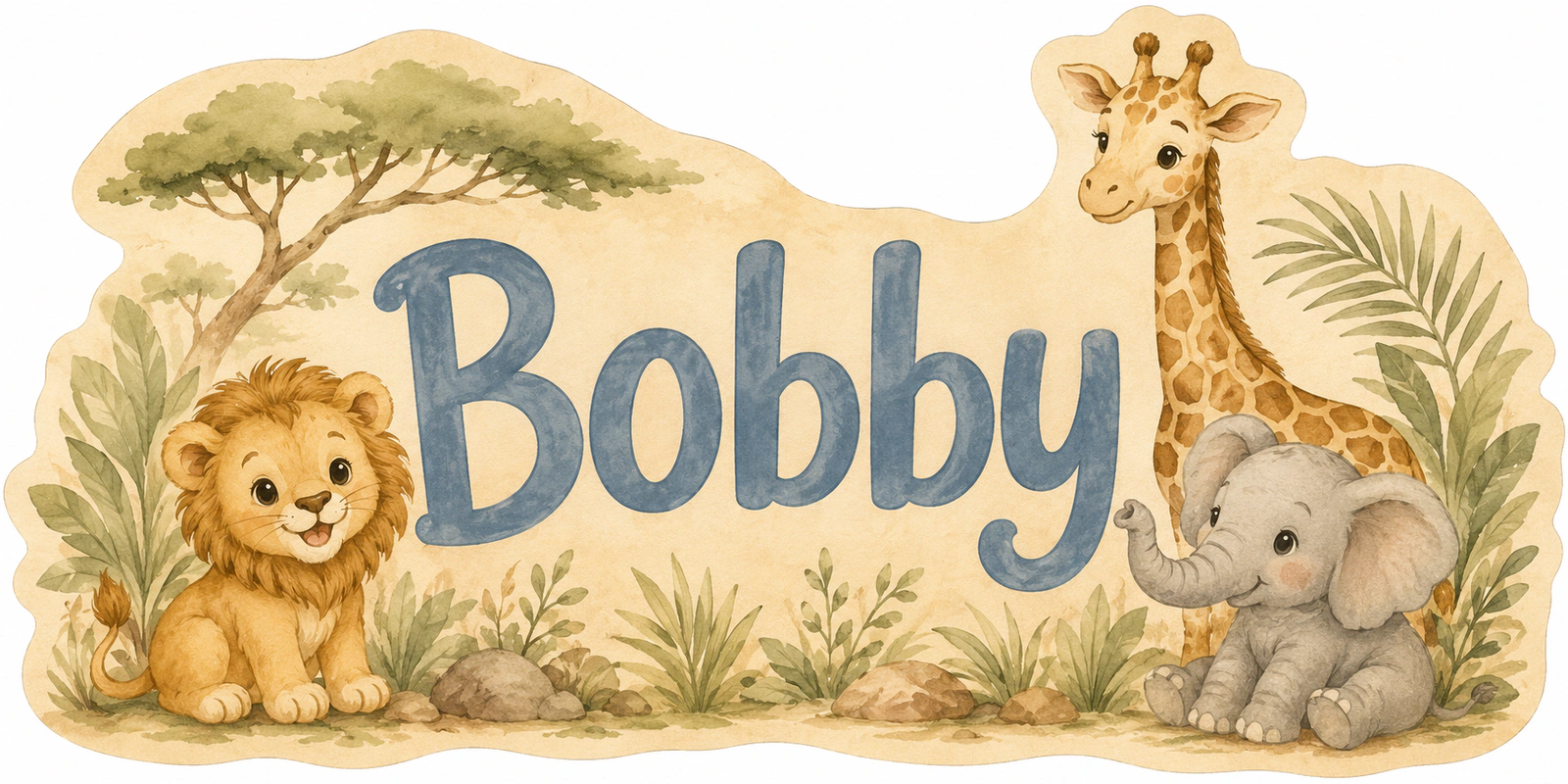 Personalised Bobby name wall sticker with safari animals