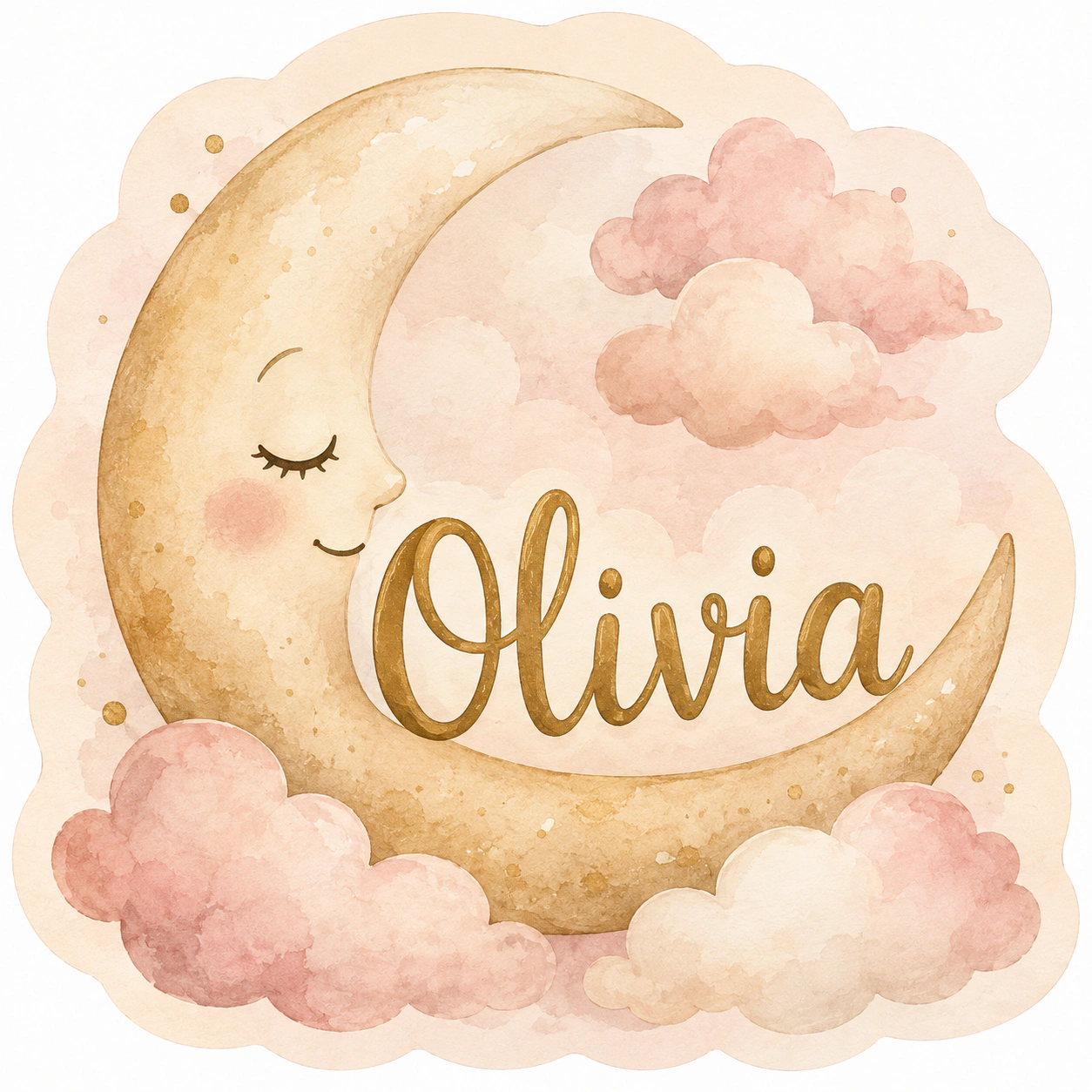 Personalised Olivia name wall sticker with a moon and clouds